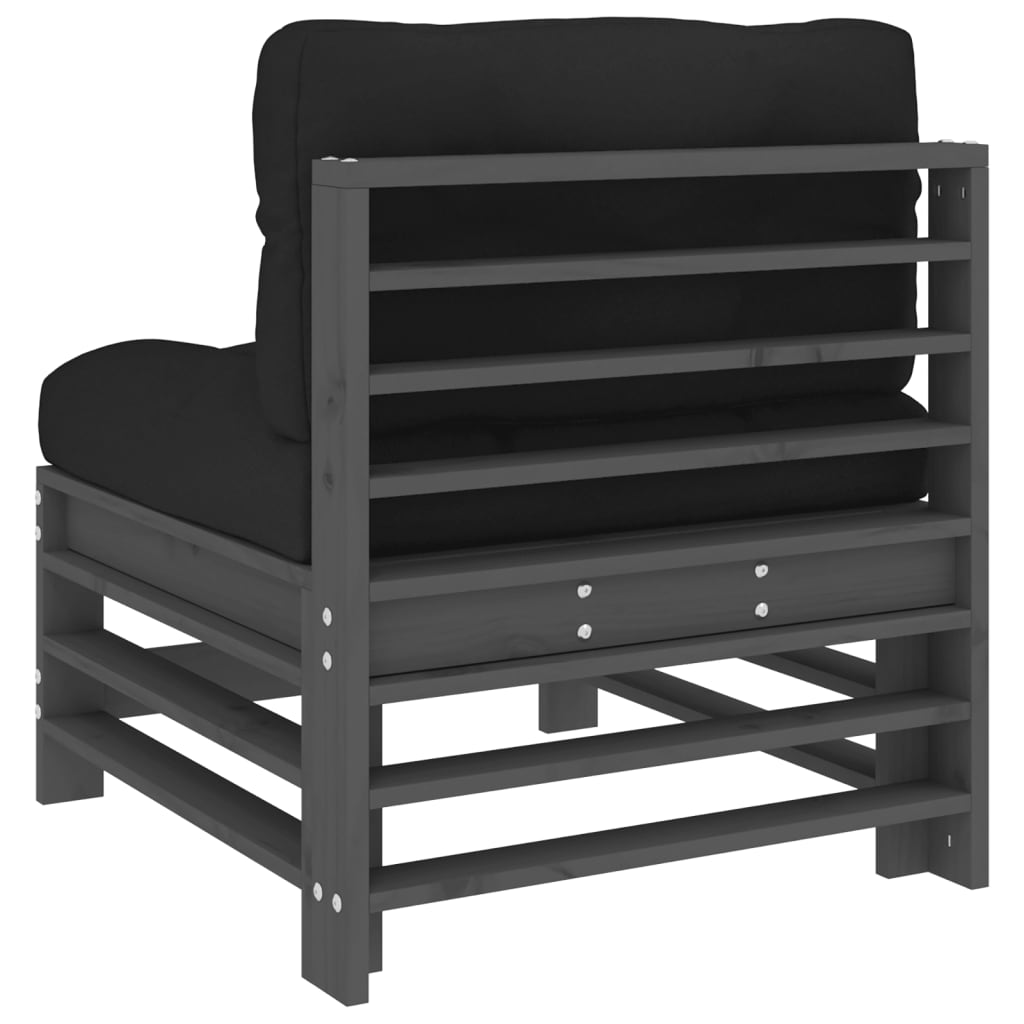 Divano Centrale con Cuscini in Legno Massello di Pino Grigio - homemem39