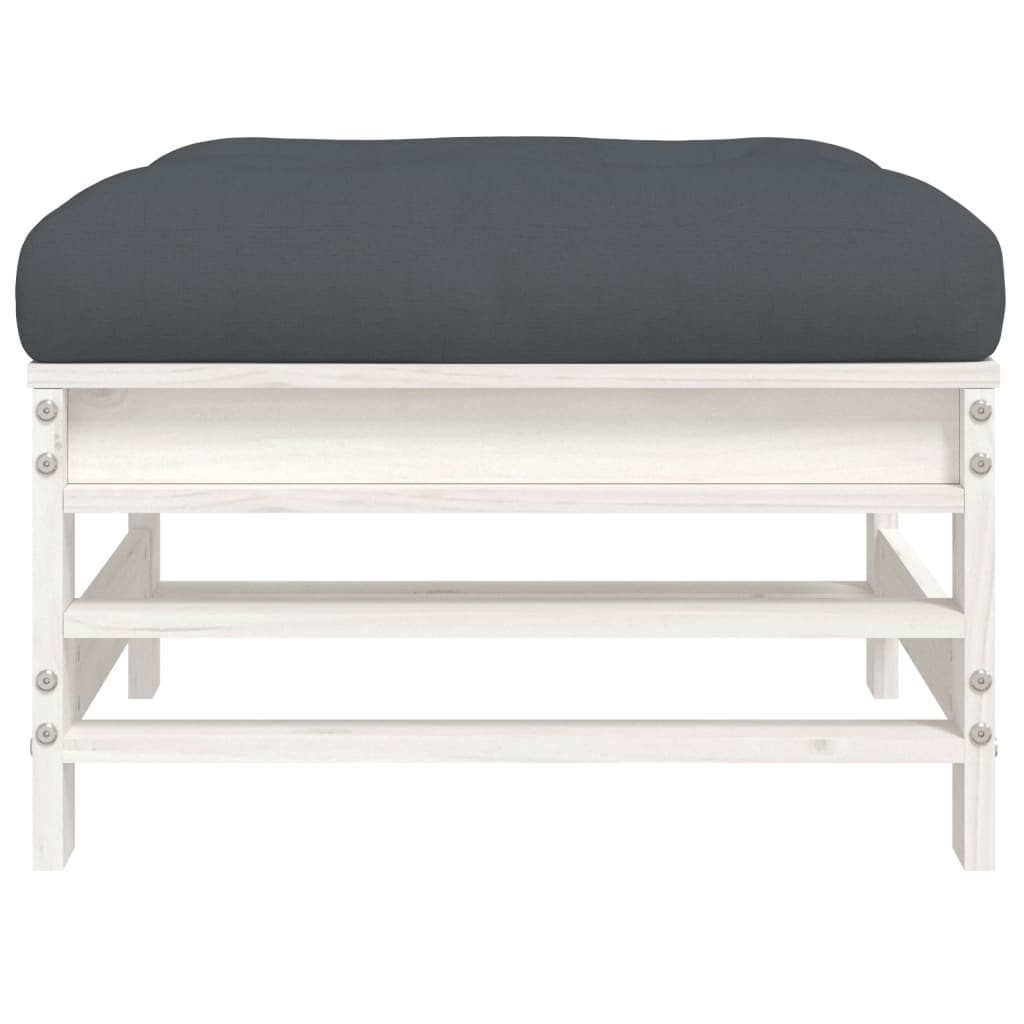 Poggiapiedi Giardino con Cuscini 2pz Legno Massello Pino Bianco | homemem39