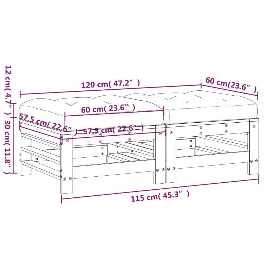 Poggiapiedi Giardino con Cuscini 2pz Legno Massello Pino Bianco | homemem39