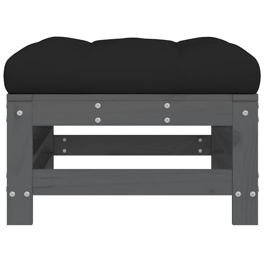 Poggiapiedi Giardino con Cuscini 2pz Legno Massello Pino Grigio | homemem39