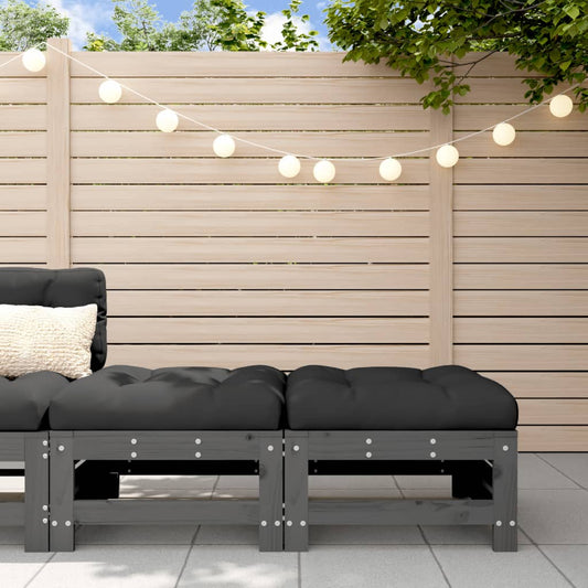 Poggiapiedi Giardino con Cuscini 2pz Legno Massello Pino Grigio - homemem39