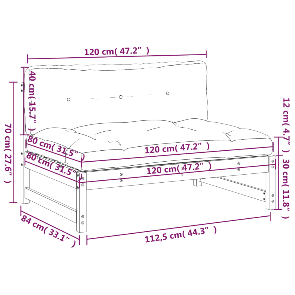 Divano Centrale 120x80 cm in Legno Massello di Pino Nero | homemem39