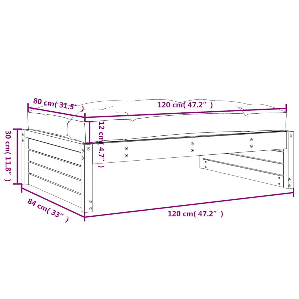 Poggiapiedi da Giardino 120x80 cm Legno Massello di Pino Nero | homemem39