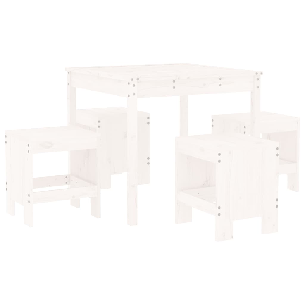 Set da Pranzo per Giardino 5pz Bianco in Legno Massello di Pino | homemem39