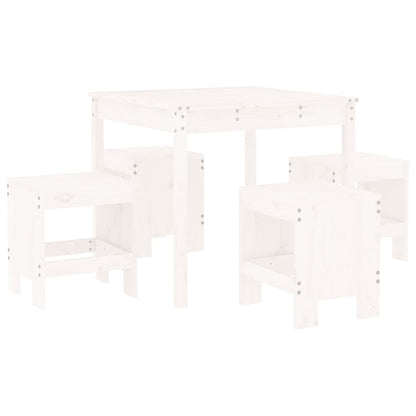 Set da Pranzo per Giardino 5pz Bianco in Legno Massello di Pino | homemem39