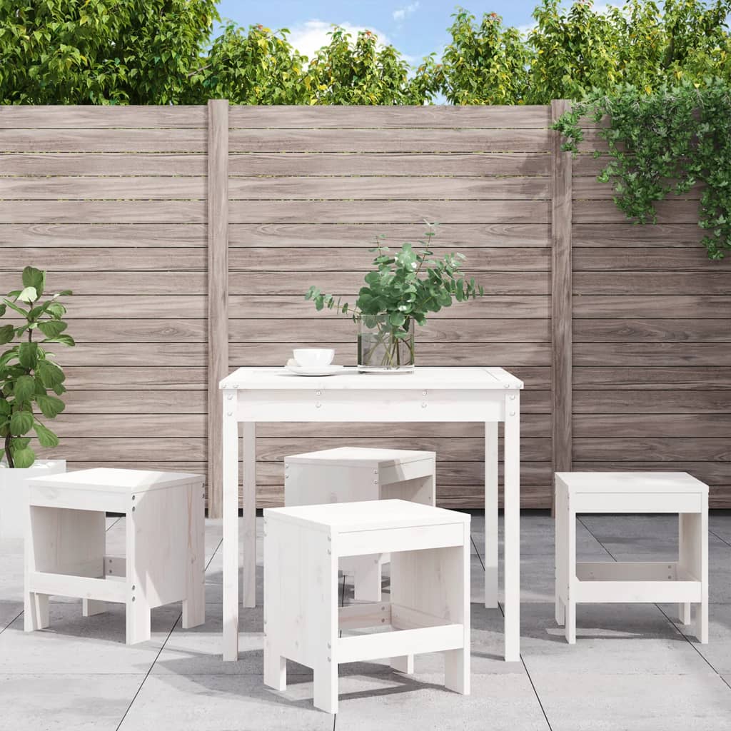 Set da Pranzo per Giardino 5pz Bianco in Legno Massello di Pino | homemem39