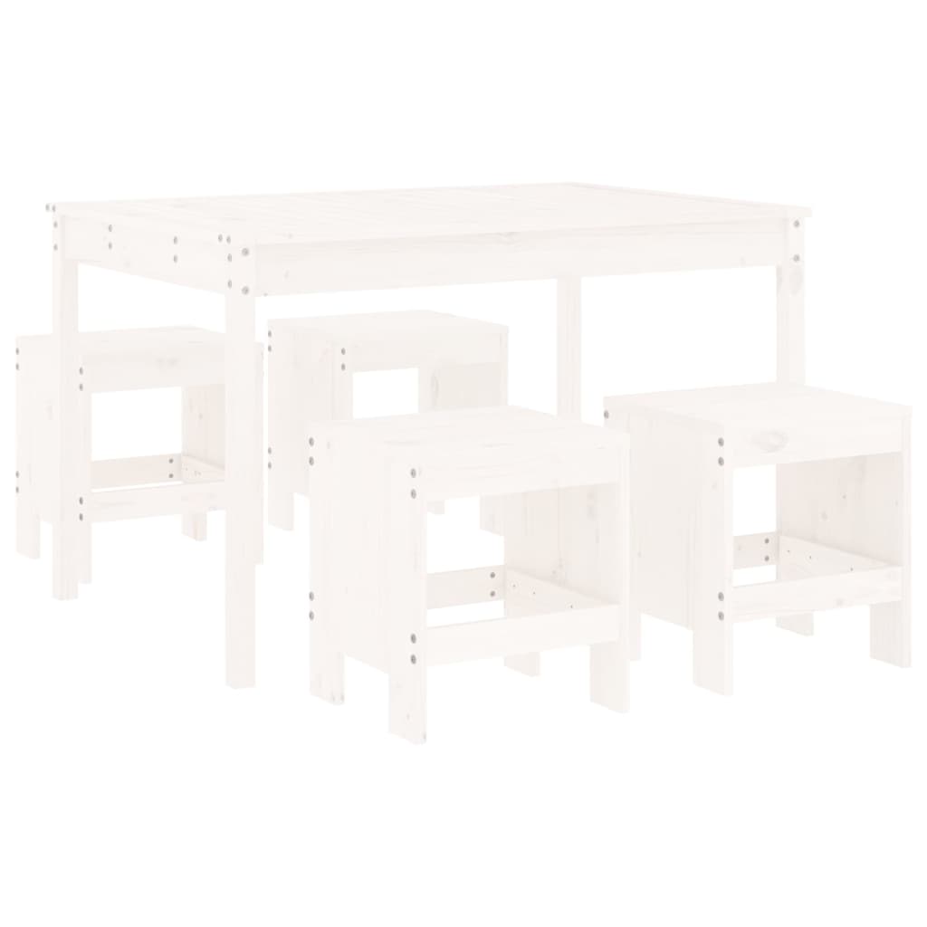 Set da Pranzo per Giardino 5pz Bianco in Legno Massello di Pino - homemem39