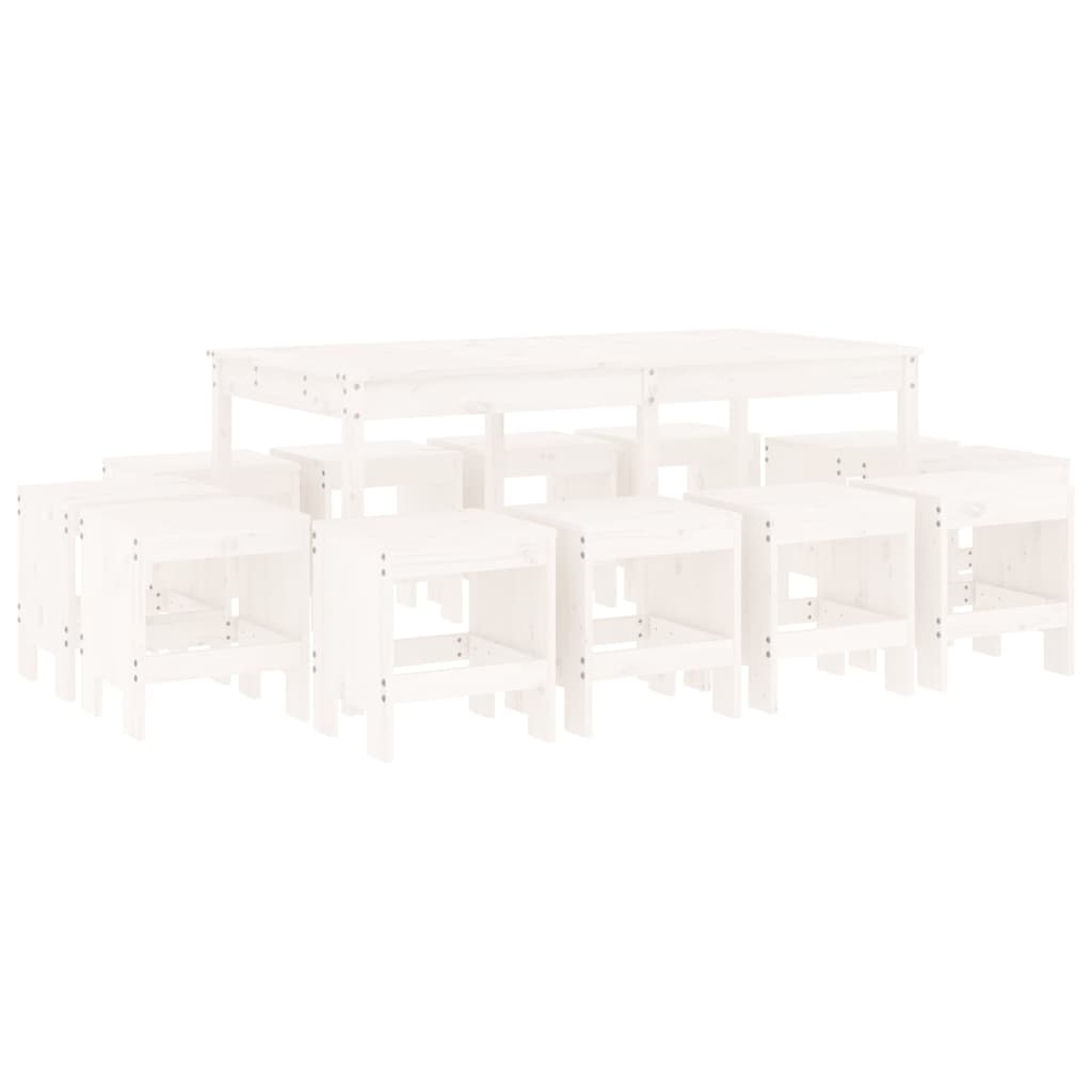 Set da Pranzo per Giardino 13pz Bianco Legno Massello di Pino - homemem39