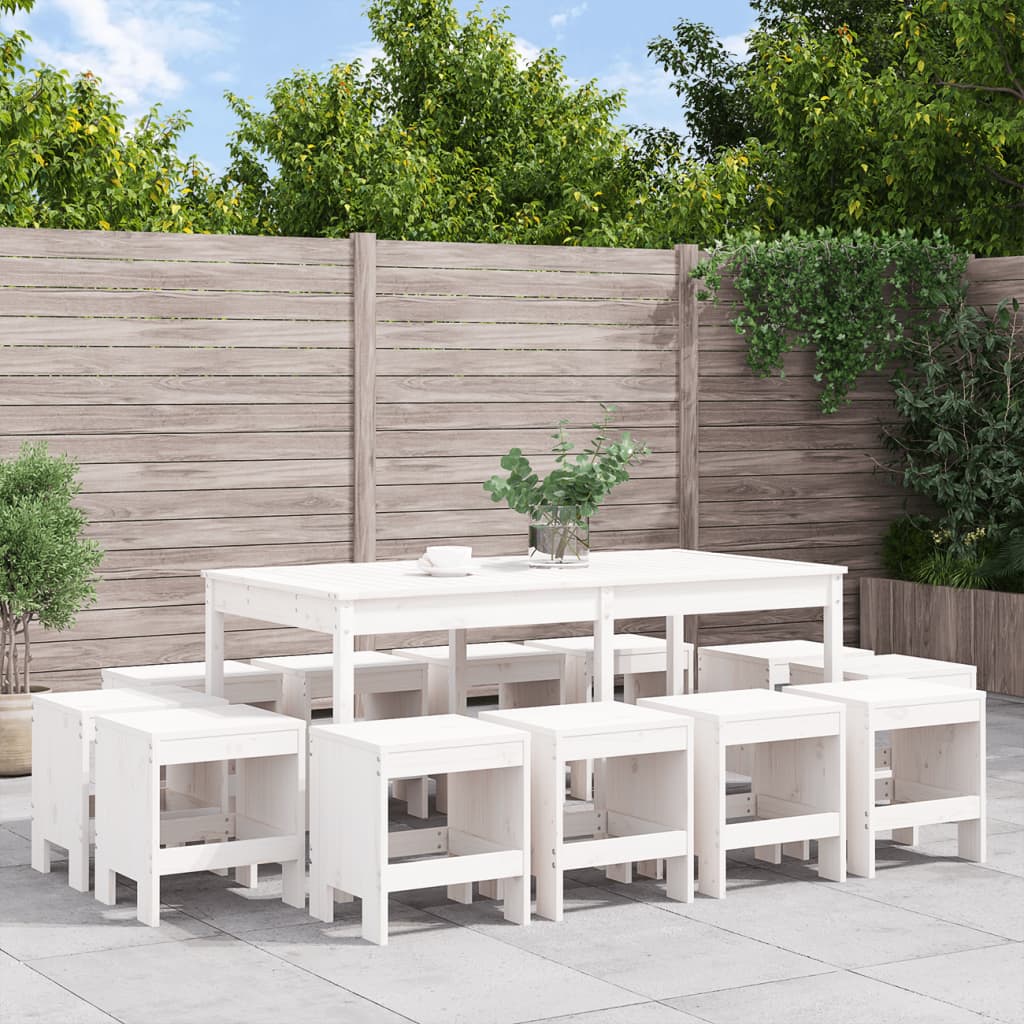 Set da Pranzo per Giardino 13pz Bianco Legno Massello di Pino - homemem39