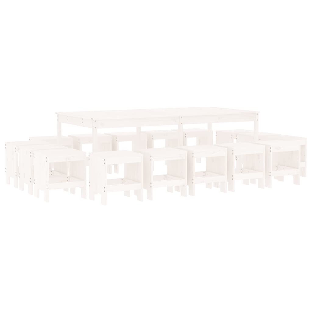 Set da Pranzo per Giardino 17pz Bianco Legno Massello di Pino - homemem39
