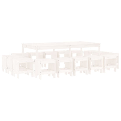 Set da Pranzo per Giardino 17pz Bianco Legno Massello di Pino - homemem39