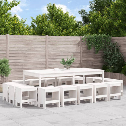 Set da Pranzo per Giardino 17pz Bianco Legno Massello di Pino - homemem39