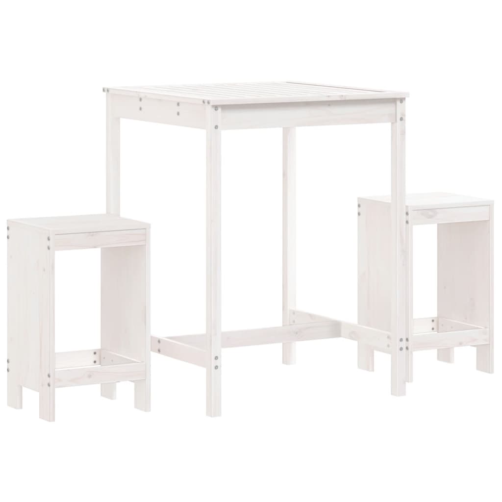 Set Bar da Giardino 3 pz Bianco in Legno Massello di Pino | homemem39
