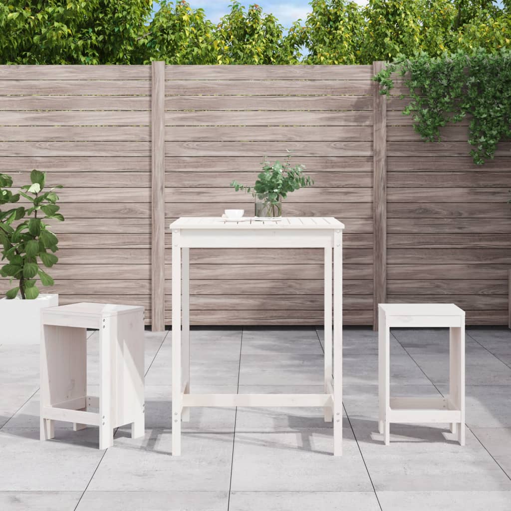 Set Bar da Giardino 3 pz Bianco in Legno Massello di Pino | homemem39