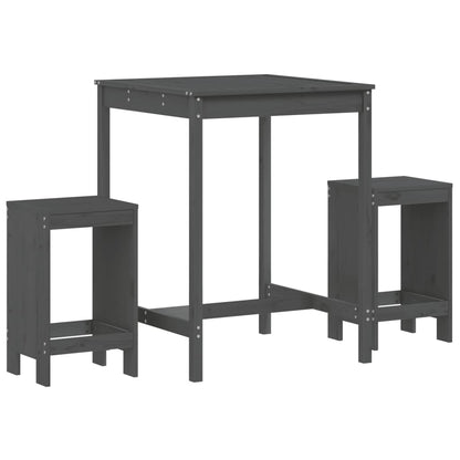 Set Bar da Giardino 3 pz Grigio in Legno Massello di Pino - homemem39