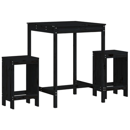Set Bar da Giardino 3 pz Nero in Legno Massello di Pino - homemem39