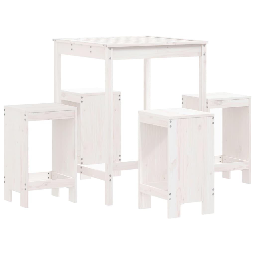 Set Bar da Giardino 5 pz Bianco in Legno Massello di Pino - homemem39
