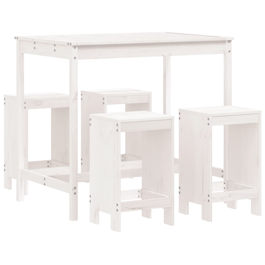 Set Bar da Giardino 5 pz Bianco in Legno Massello di Pino - homemem39