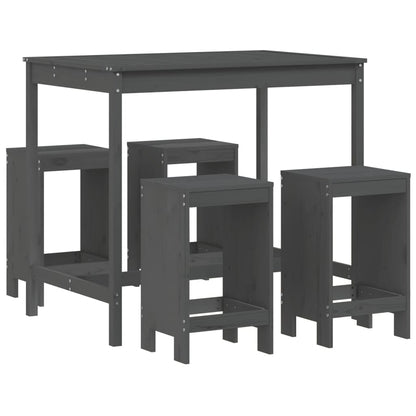 Set Bar da Giardino 5 pz Grigio in Legno Massello di Pino | homemem39