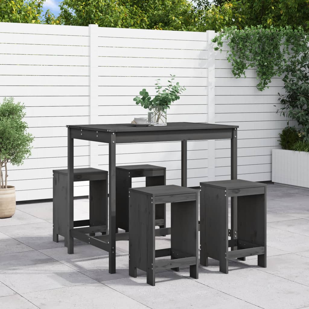 Set Bar da Giardino 5 pz Grigio in Legno Massello di Pino | homemem39