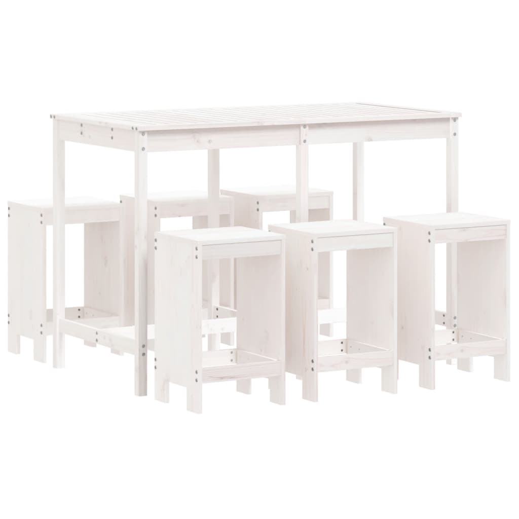 Set Bar da Giardino 7 pz Bianco in Legno Massello di Pino | homemem39
