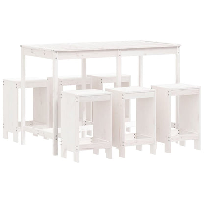 Set Bar da Giardino 7 pz Bianco in Legno Massello di Pino | homemem39