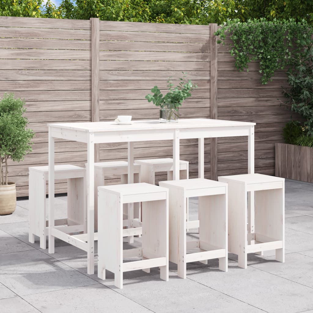 Set Bar da Giardino 7 pz Bianco in Legno Massello di Pino | homemem39