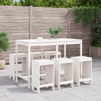 Set Bar da Giardino 7 pz Bianco in Legno Massello di Pino | homemem39