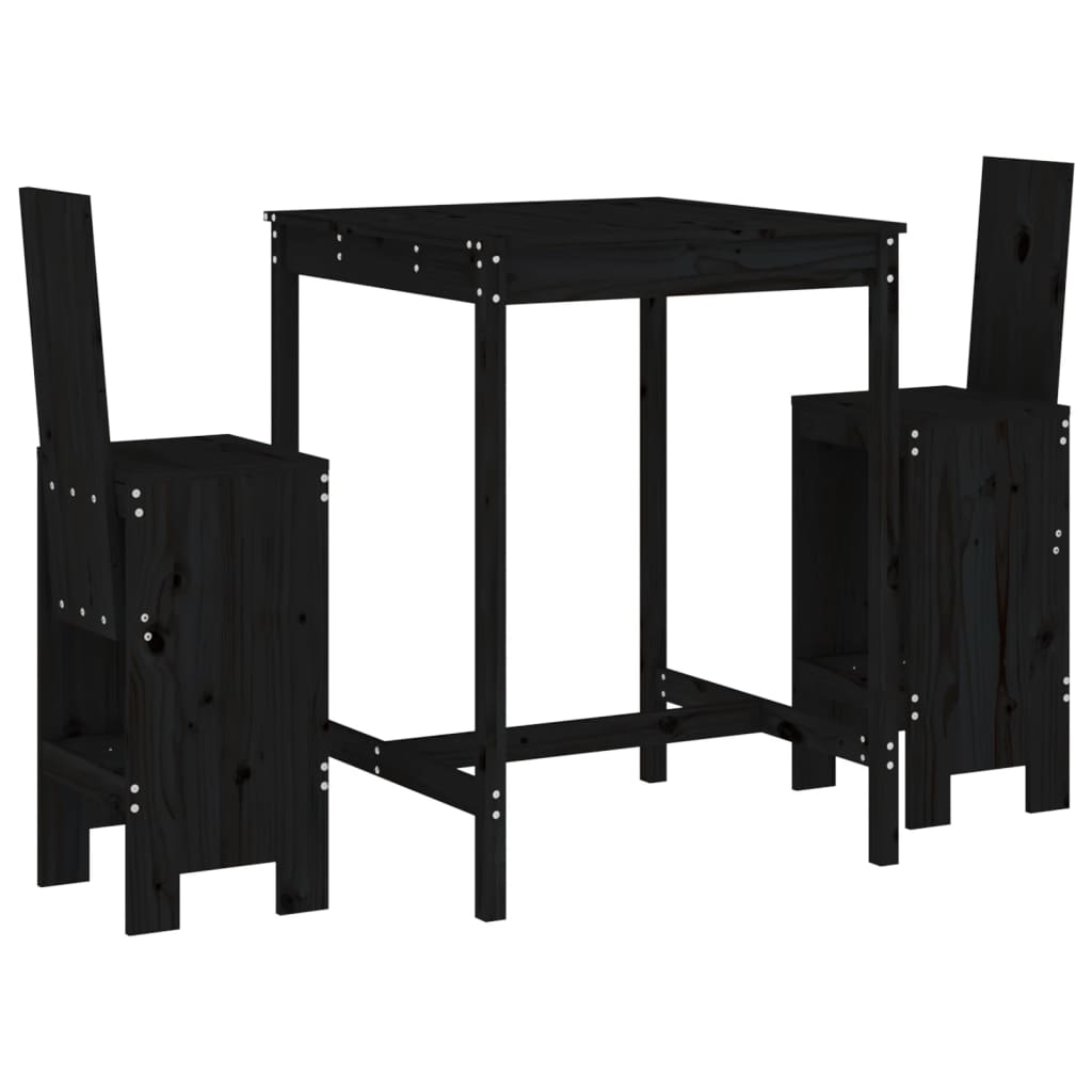 Set Bar da Giardino 3 pz Nero in Legno Massello di Pino | homemem39