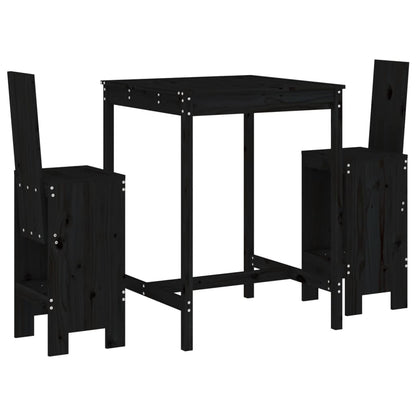 Set Bar da Giardino 3 pz Nero in Legno Massello di Pino | homemem39