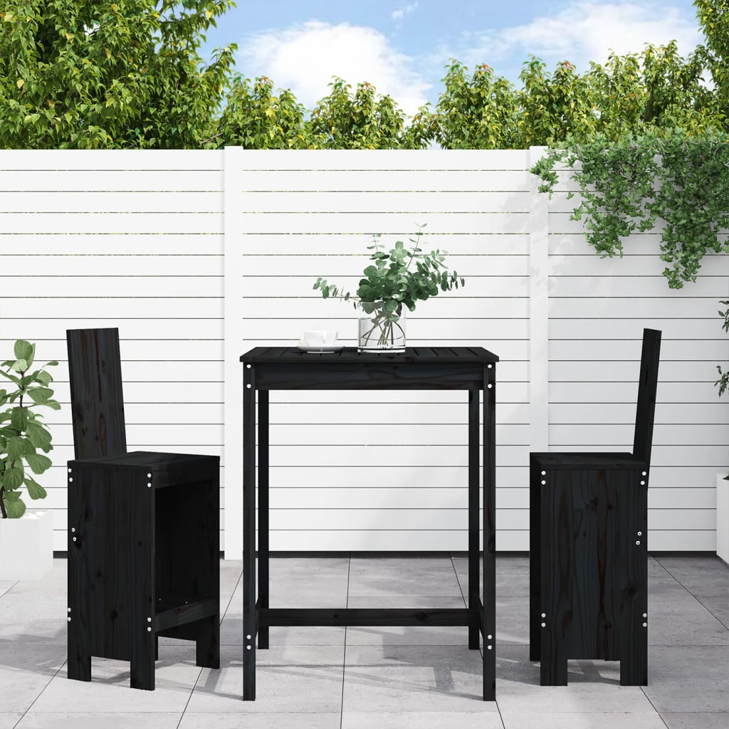 Set Bar da Giardino 3 pz Nero in Legno Massello di Pino | homemem39