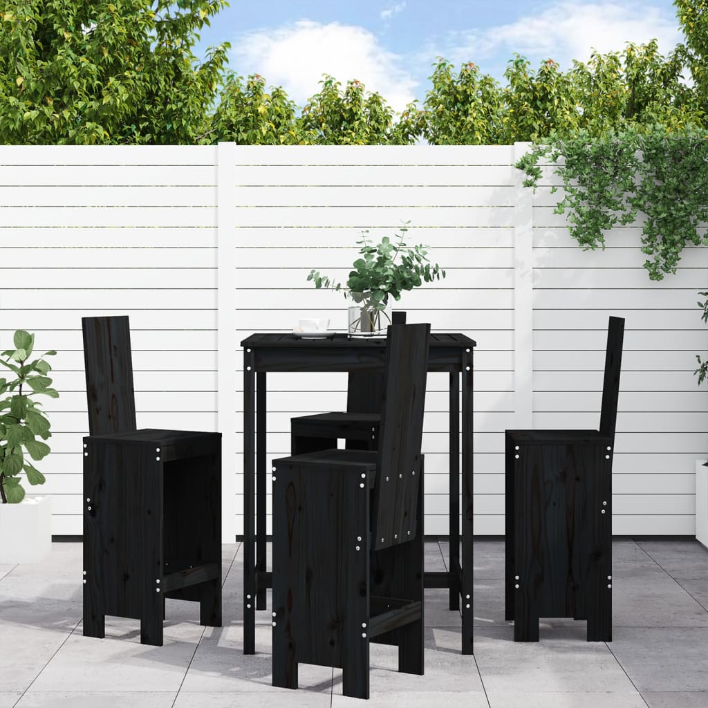 Set Bar da Giardino 5 pz Nero in Legno Massello di Pino - homemem39