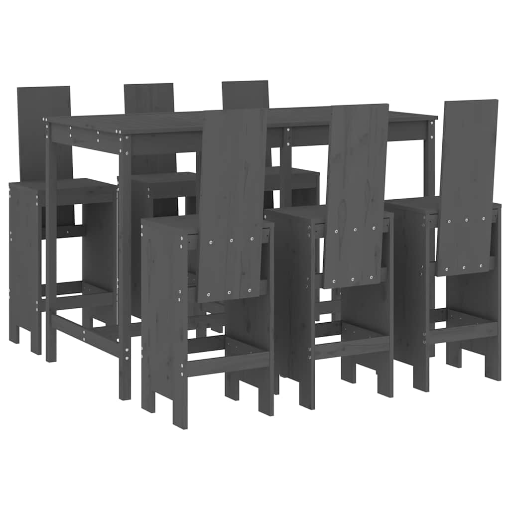 Set Bar da Giardino 7 pz Grigio in Legno Massello di Pino | homemem39