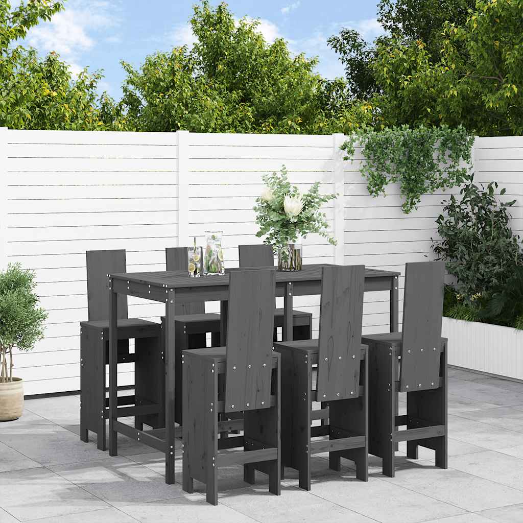 Set Bar da Giardino 7 pz Grigio in Legno Massello di Pino | homemem39