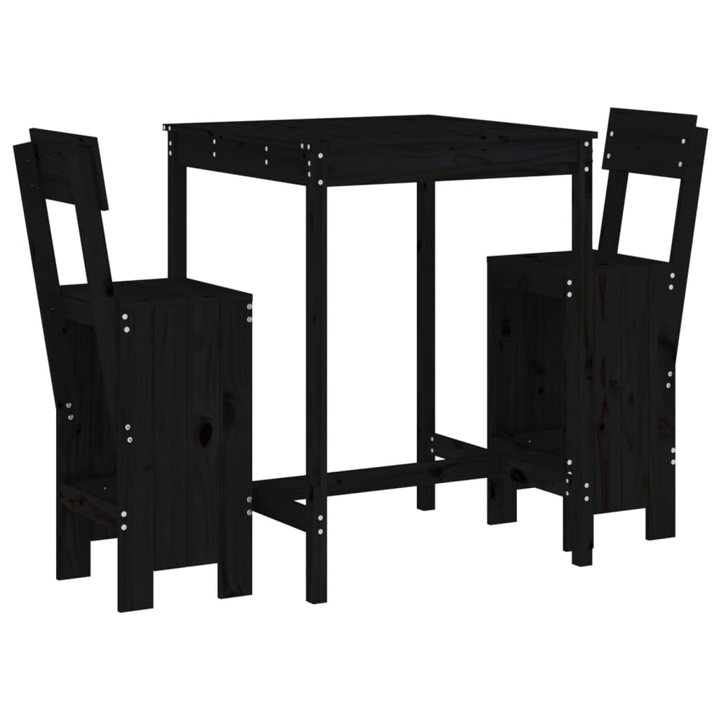 Set Bar da Giardino 3 pz Nero in Legno Massello di Pino | homemem39