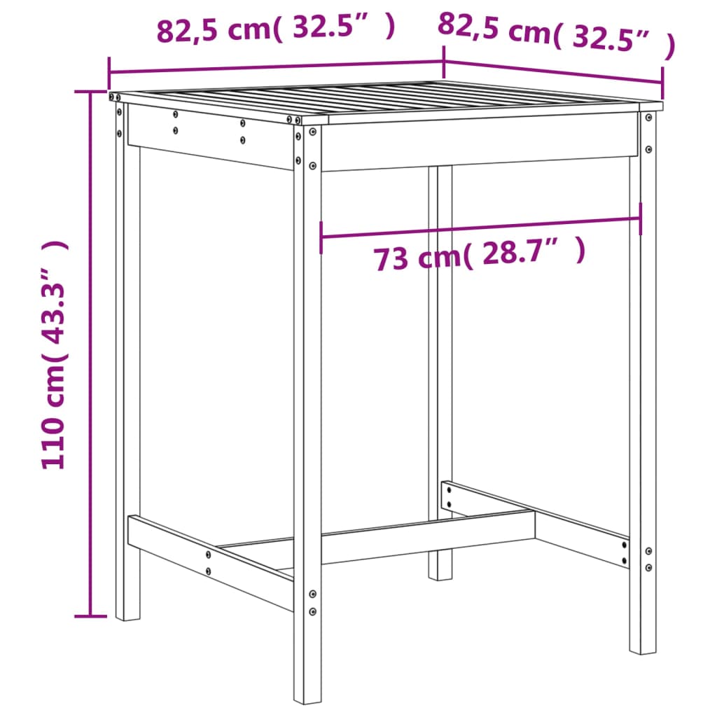 Set Bar da Giardino 3 pz Nero in Legno Massello di Pino | homemem39