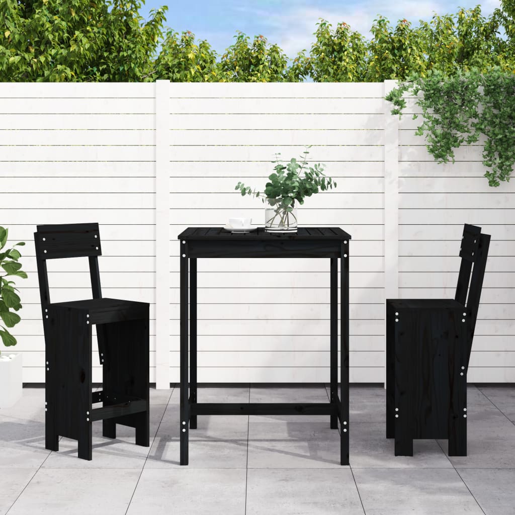 Set Bar da Giardino 3 pz Nero in Legno Massello di Pino | homemem39
