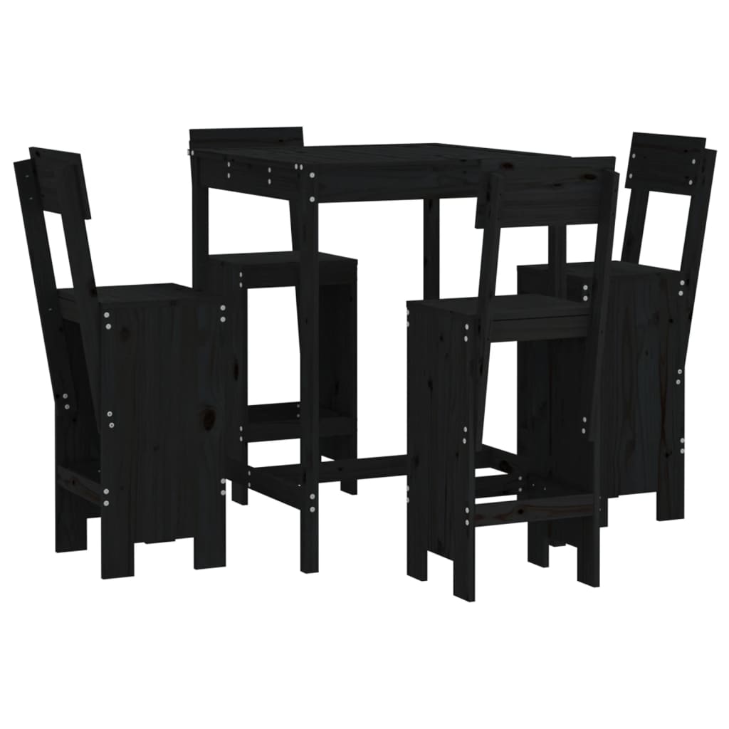 Set Bar da Giardino 5 pz Nero in Legno Massello di Pino | homemem39