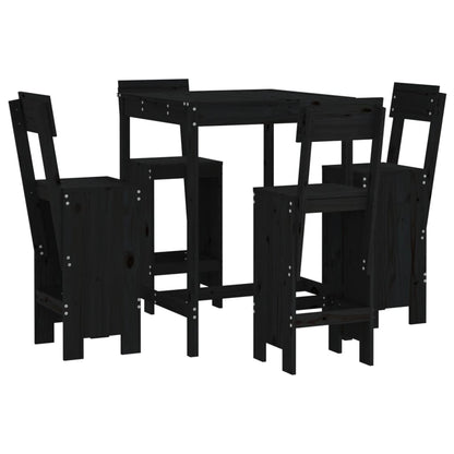 Set Bar da Giardino 5 pz Nero in Legno Massello di Pino | homemem39