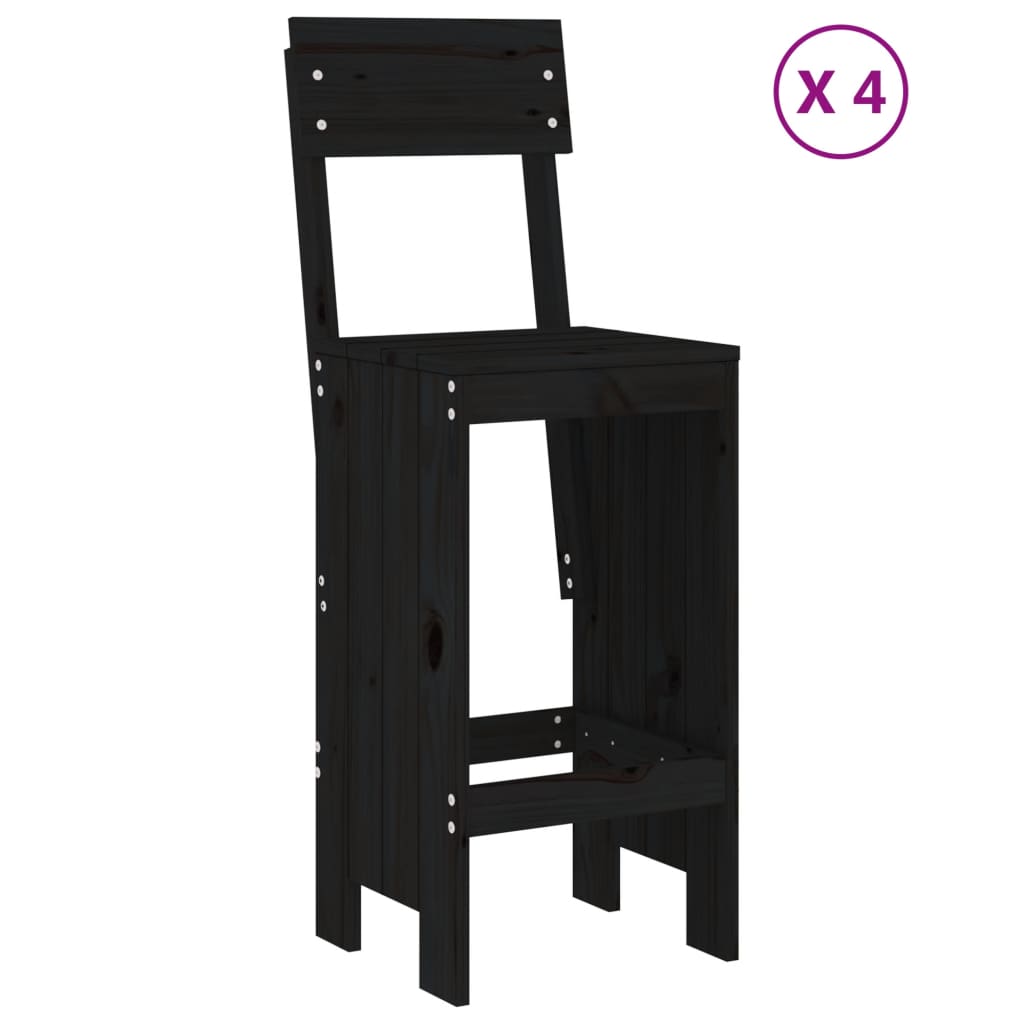Set Bar da Giardino 5 pz Nero in Legno Massello di Pino | homemem39