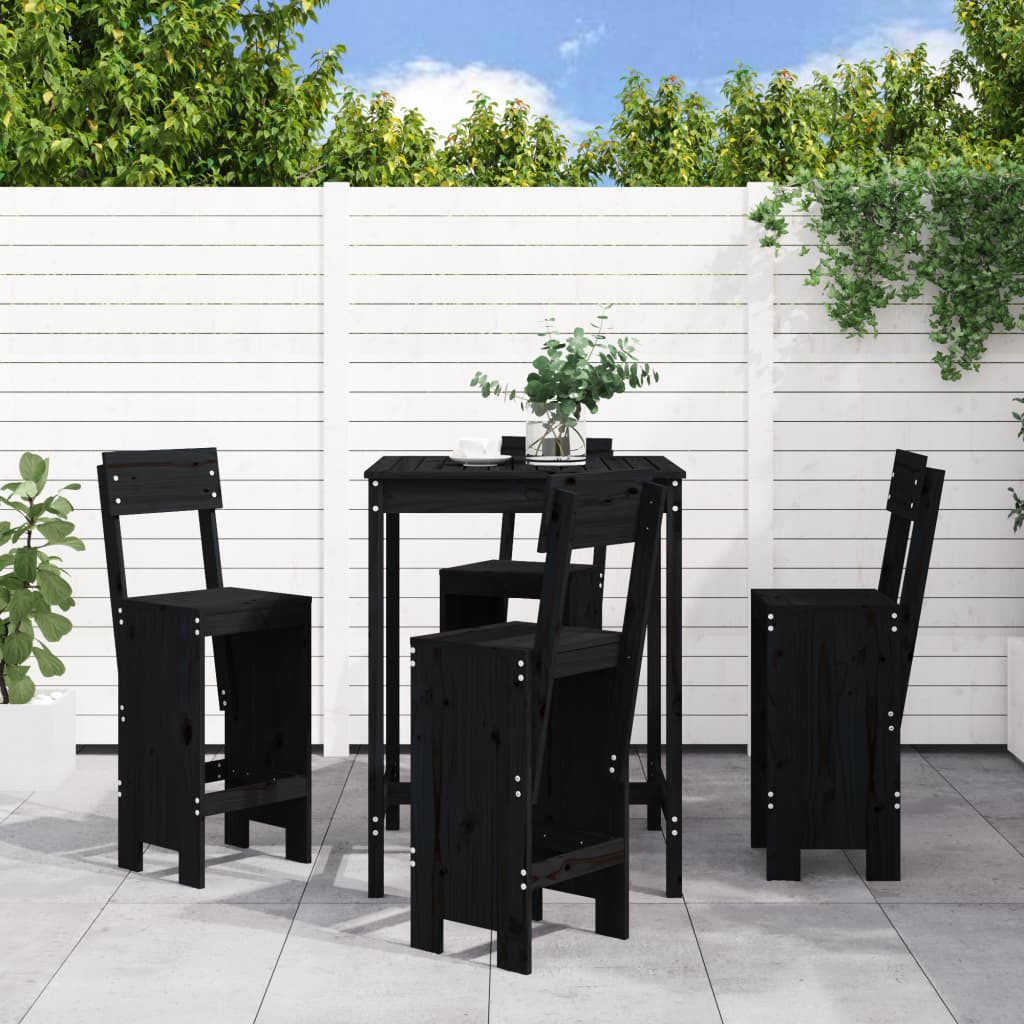 Set Bar da Giardino 5 pz Nero in Legno Massello di Pino | homemem39