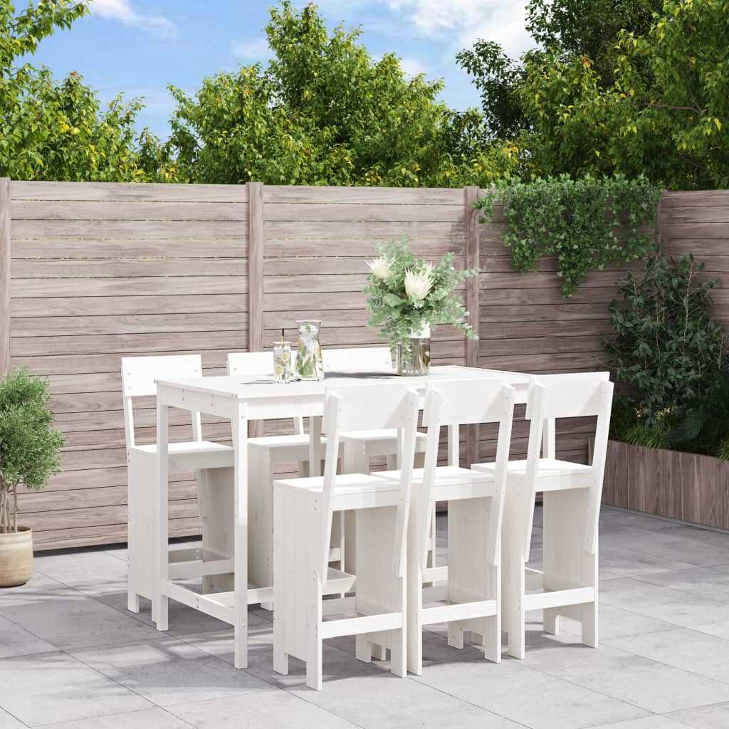 Set Bar da Giardino 7 pz Bianco in Legno Massello di Pino | homemem39