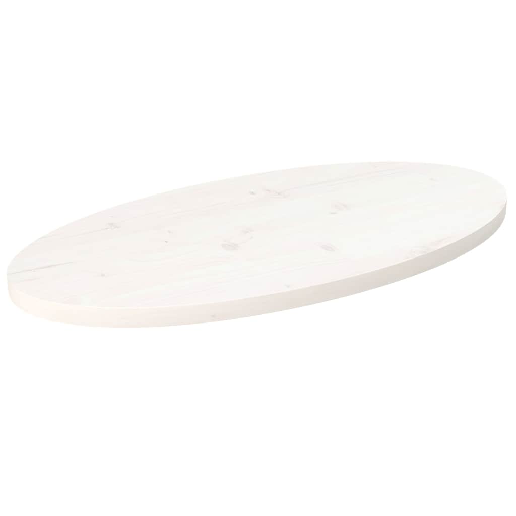 Piano Tavolo Bianco 70x35x2,5cm in Legno Massello di Pino Ovale