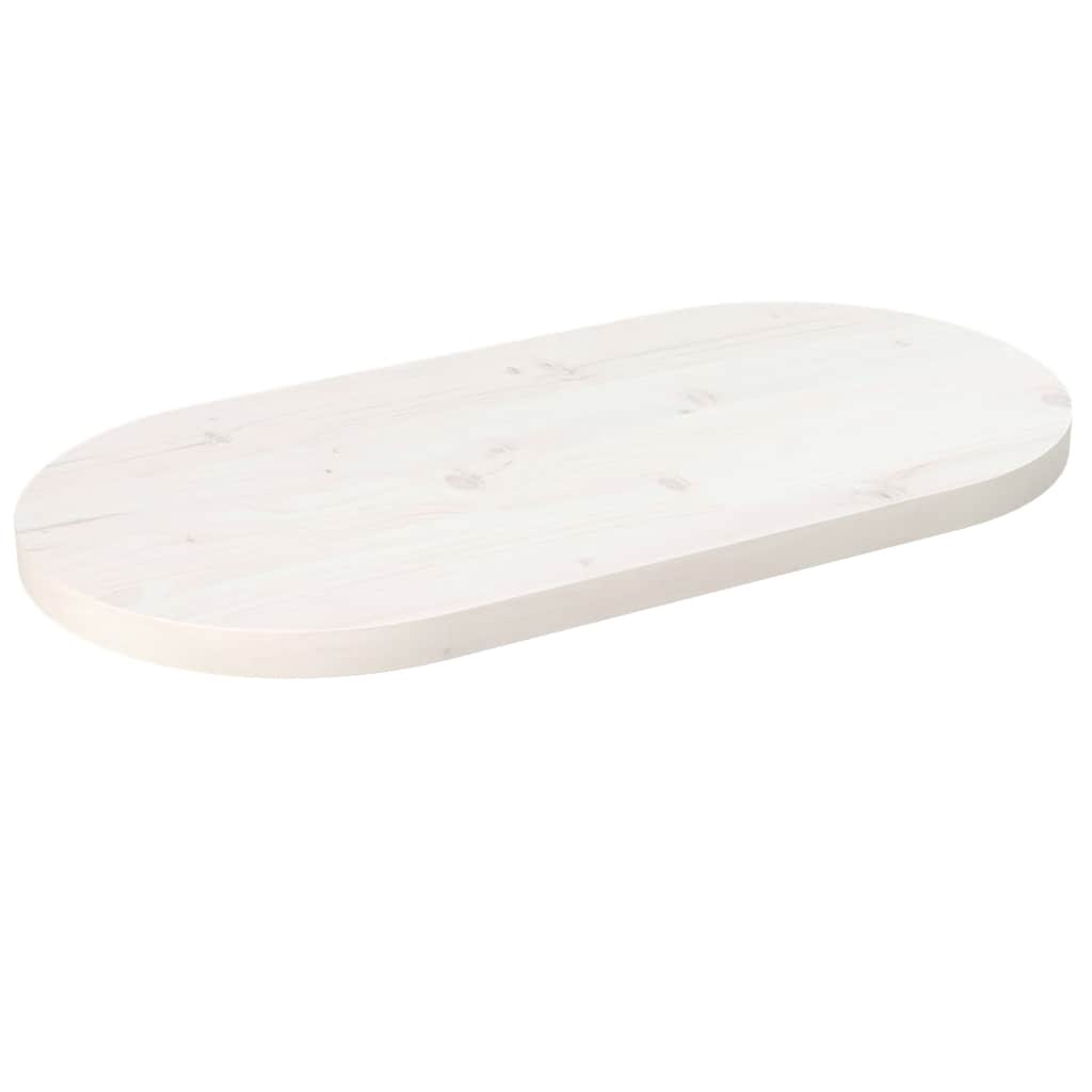 Piano Tavolo Bianco 60x30x2,5cm in Legno Massello di Pino Ovale