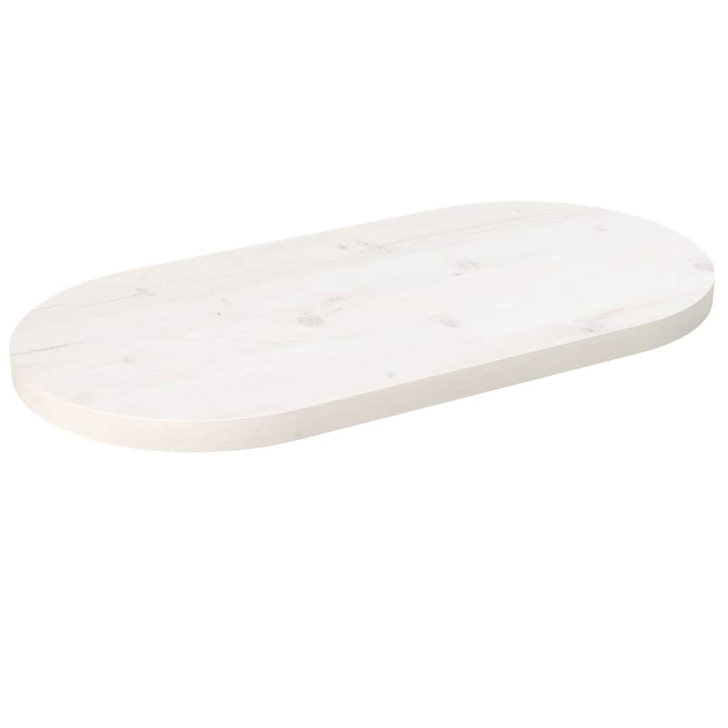 Piano Tavolo Bianco 70x35x2,5cm in Legno Massello di Pino Ovale