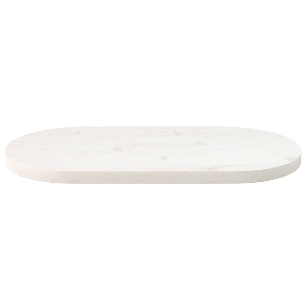 Piano Tavolo Bianco 70x35x2,5cm in Legno Massello di Pino Ovale
