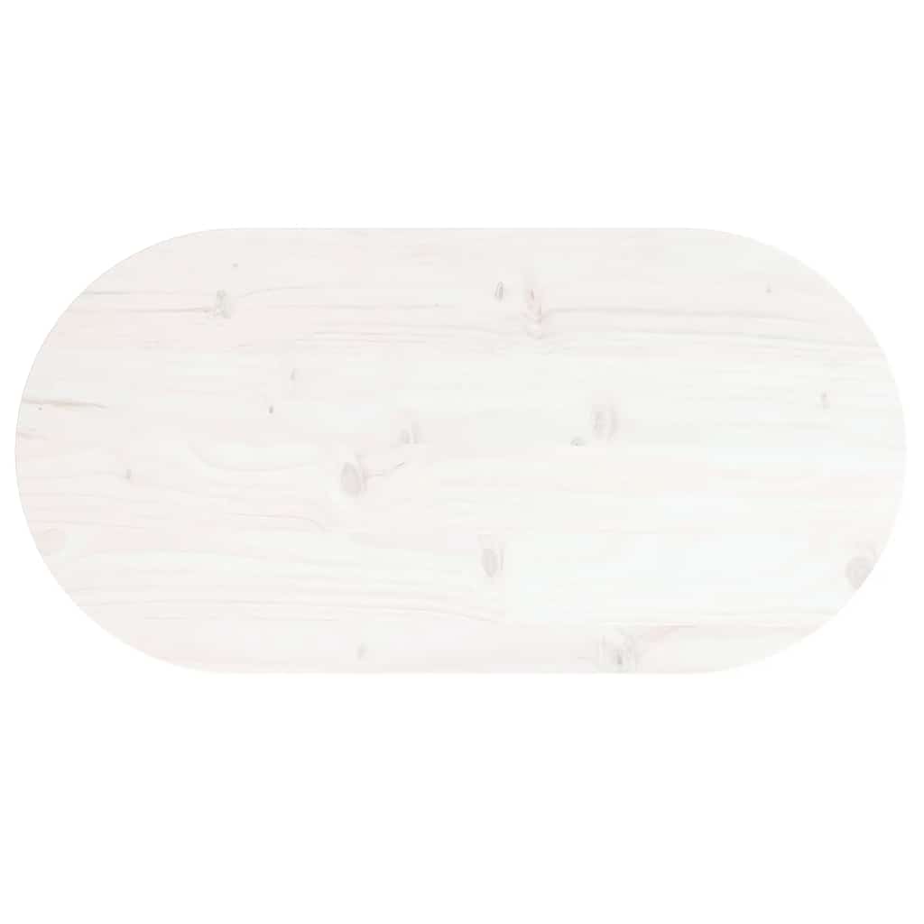 Piano Tavolo Bianco 70x35x2,5cm in Legno Massello di Pino Ovale