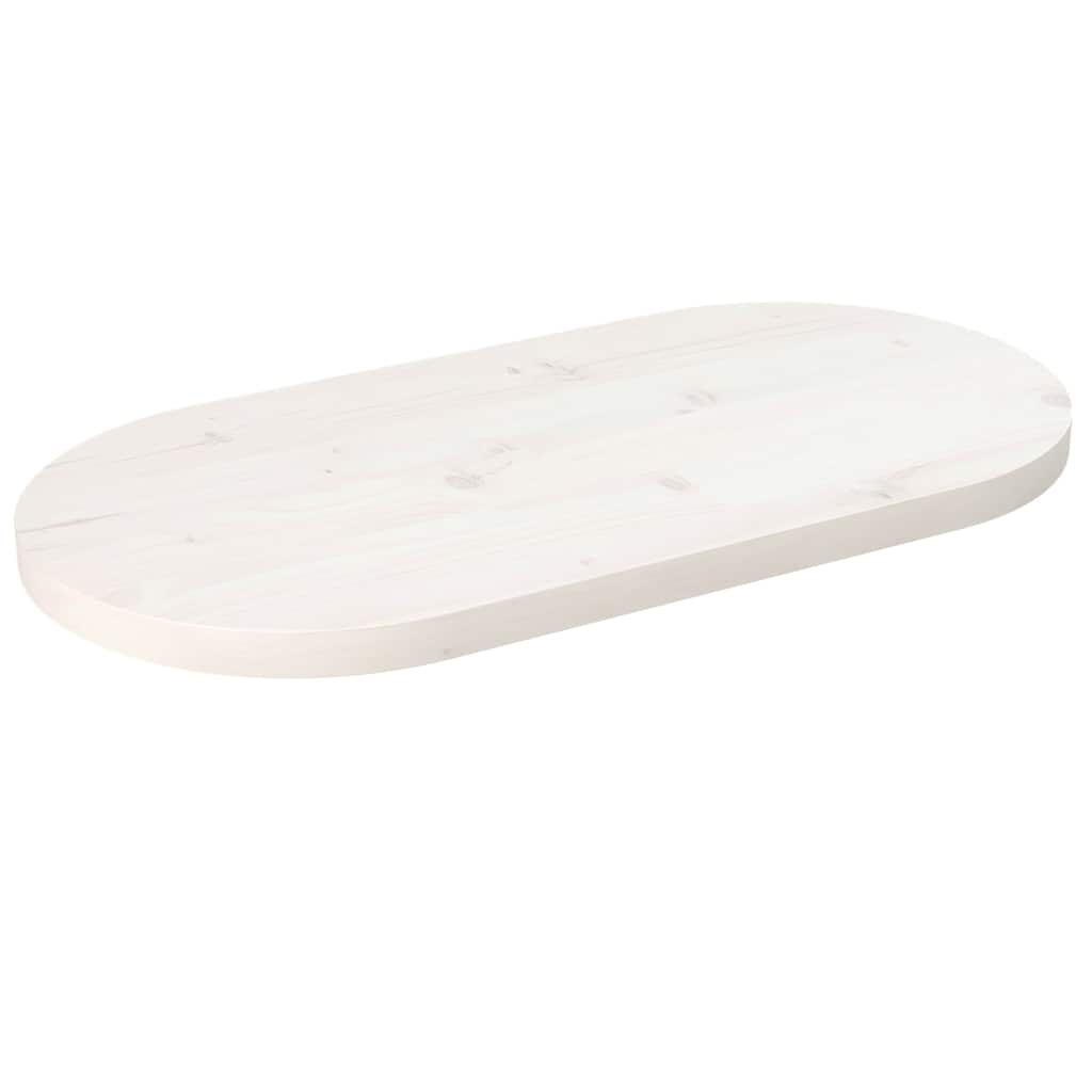 Piano Tavolo Bianco 80x40x2,5cm in Legno Massello di Pino Ovale