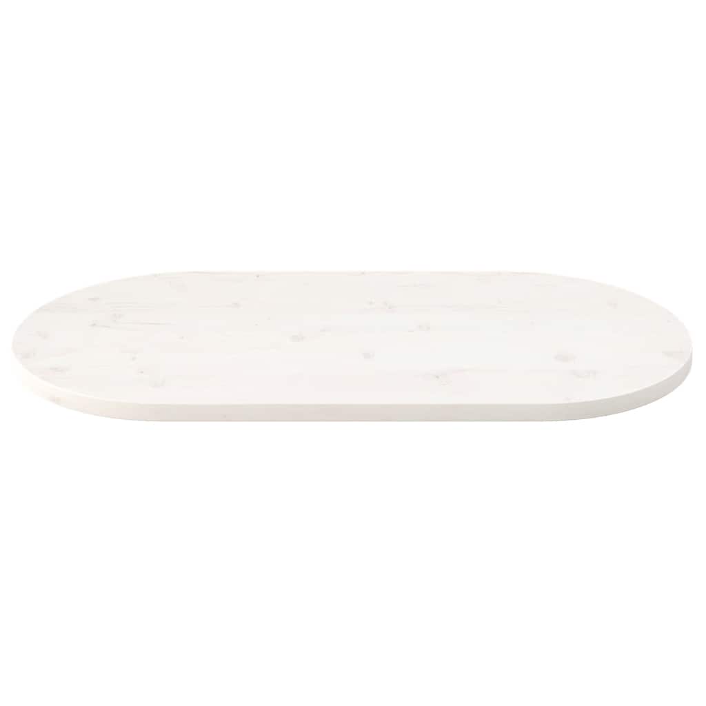 Piano Tavolo Bianco 100x50x2,5 cm Legno Massello di Pino Ovale