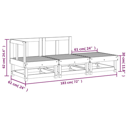 Set Salotto da Giardino 3 pz in Legno Massello di Pino